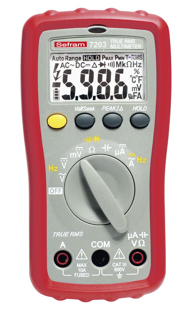 Sefram 7203 Handheld Digital Multimeter, True RMS, 10A ac Max, 10A dc Max, 600V ac Max