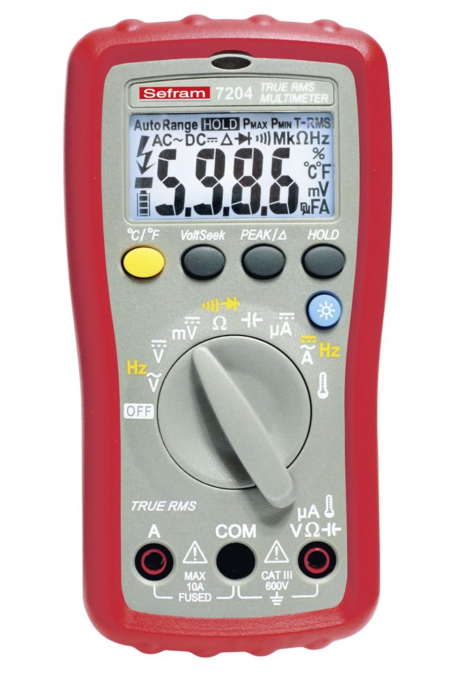 Sefram 7204 Handheld Digital Multimeter, True RMS, 10A ac Max, 10A dc Max, 600V ac Max