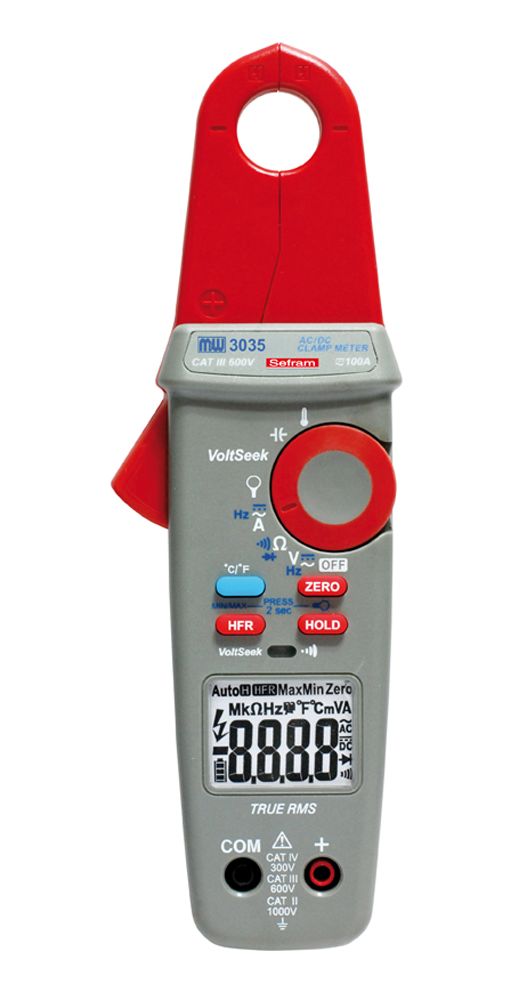 Pinza amperimétrica Sefram MW3035, corriente máx. 100A ac, 100A dc, 300V - CAT IV, 1000V - CAT II, CEI 1010 - 600V -