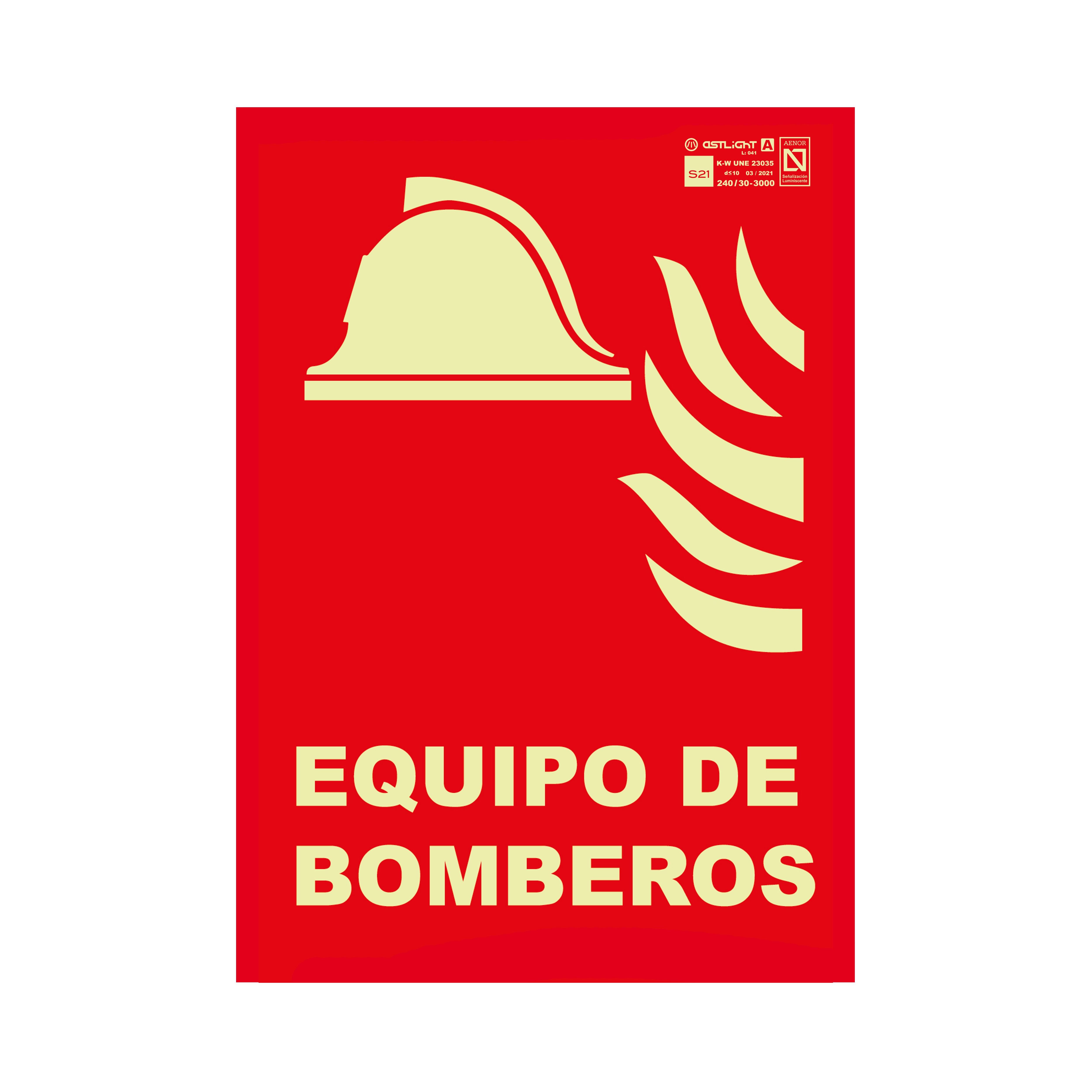 Señal de protección contra incendios, , texto en Español : Equipo de Bomberos, 210mm x 297 mm