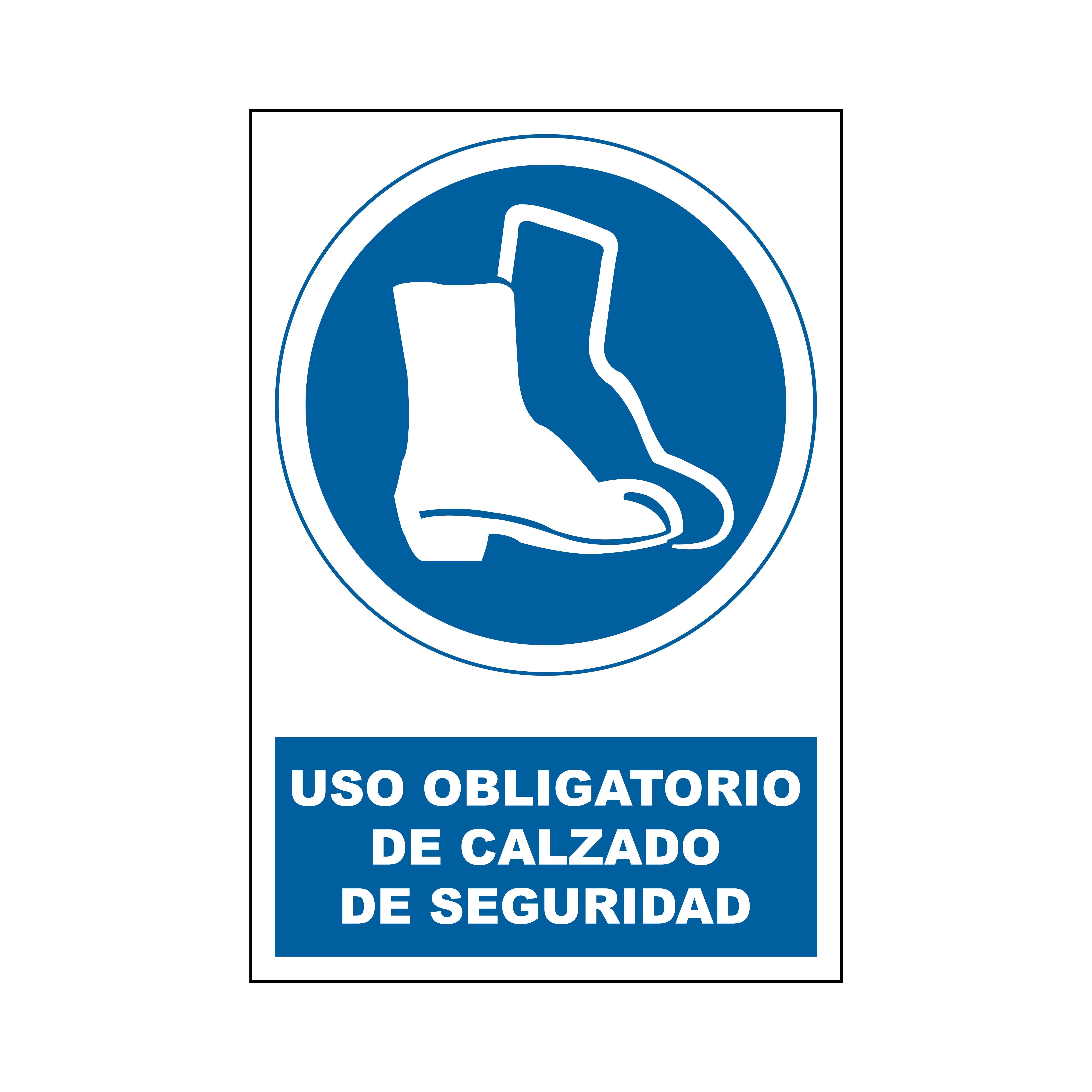 Señal de obligación con pictograma: Calzado de Protección, texto en Español, autoadhesivo, 170mm x 250 mm