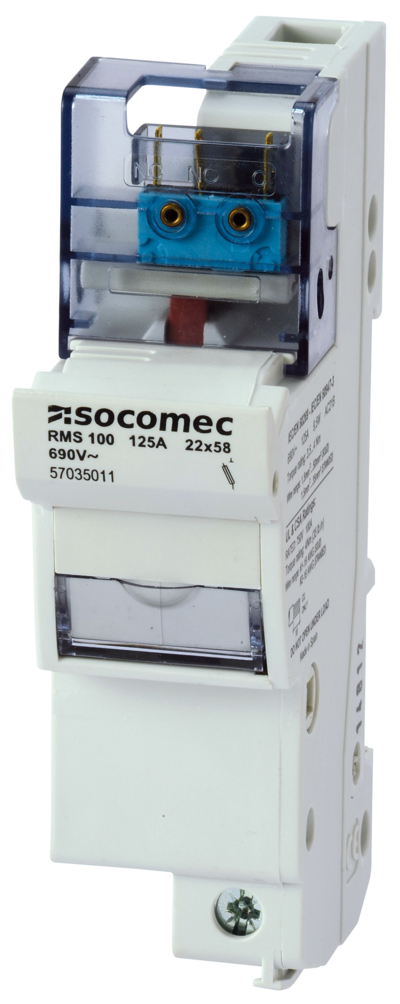 Socomec 125A Rail Mount Fuse Holder for 22 x 58mm Fuse, 3P+N, 690V