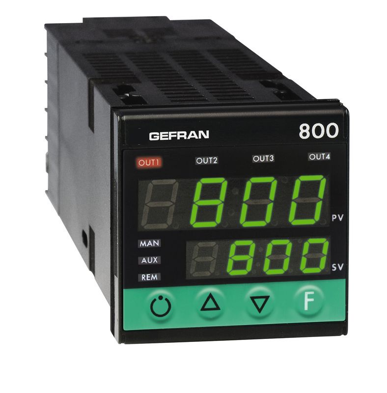 Gefran 800 DIN Rail Controller, 48 x 48 (1/16 DIN)mm 1 Input, 3 Output Analog Current, Electromechanical Relay, Solid