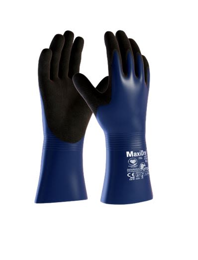 ATG MaxiDry Plus Blue Chemical Resistant Work Gloves, Size 7, Small, Nylon Lining, Nitrile Coating