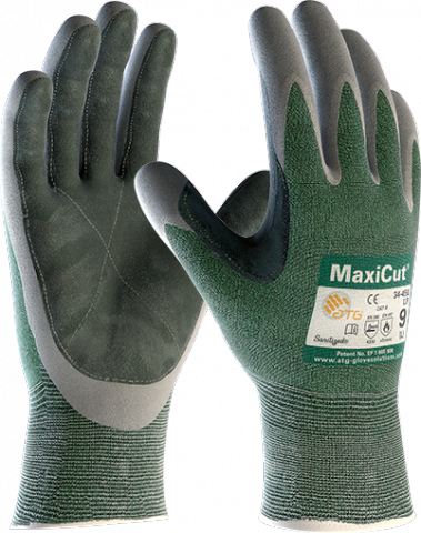ATG Maxicut Green, Grey Cut Resistant Work Gloves, Size 9, Large, Polyester Lining, NBR Coating