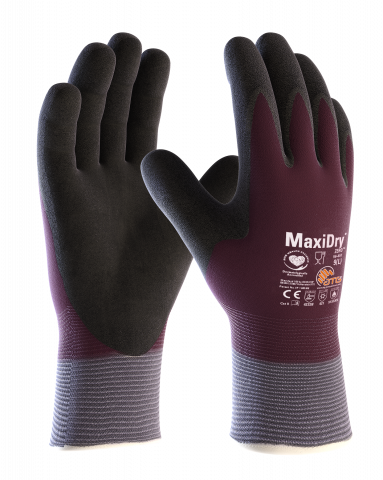 ATG Maxidry Purple Thermal Work Gloves, Size 7, Small, Nylon Lining, Nitrile Coating