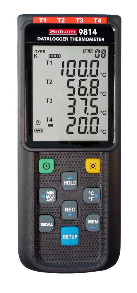 Sefram SEFRAM9814 Desk Digital Thermometer for Measurement Use, E, J, K, T Probe, 4 Input(s), +1372°C Max