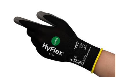 HyFlex Black Abrasion Resistant, Mechanical Protection, Silicone Free Work Gloves, Size 9, Nylon Lining, Polyurethane