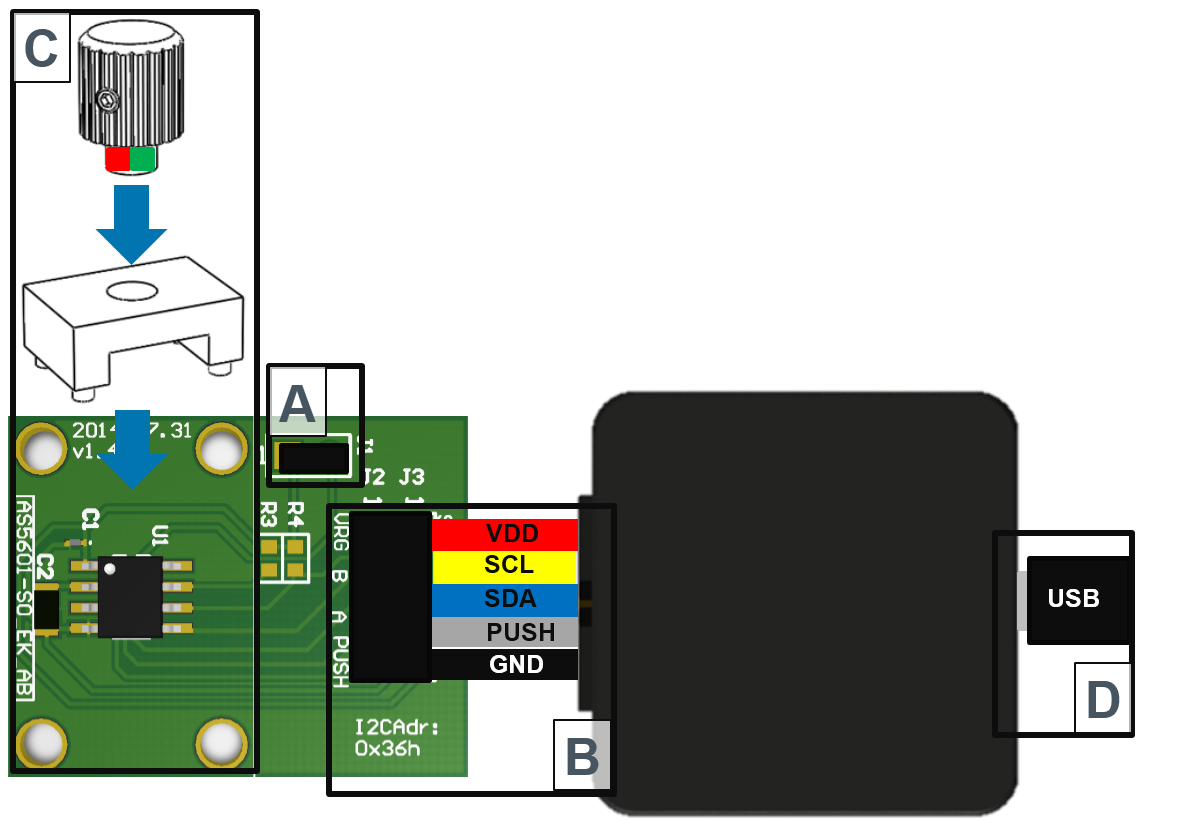 Kit di valutazione AS5601-SO_EK_ST ams OSRAM, con Sensore di posizione