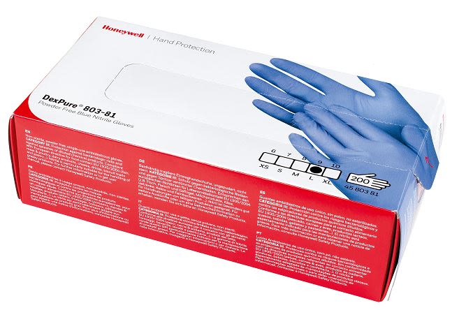 Honeywell DexPure Blue Powder-Free Nitrile Disposable Gloves, Size L, 200 per Pack