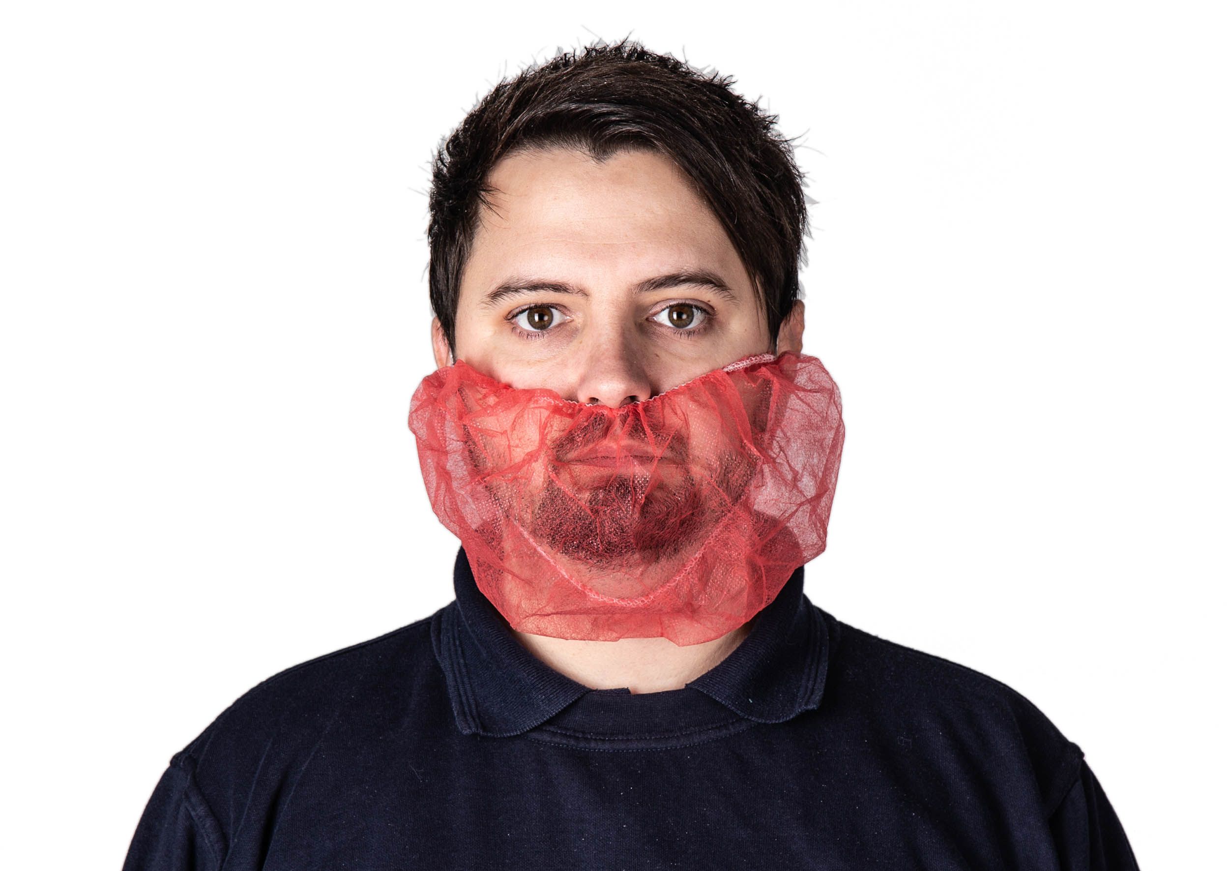 Reldeen Red Disposable Hair Net for Food Industry Use, One-Size, Beard Mask Type, Non-Metal Detectable