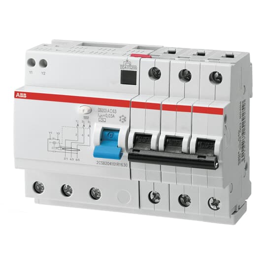 ABB Type C Residual Current Circuit Breaker with Overload Protection - 3P, 40A Current Rating, DS200 Series