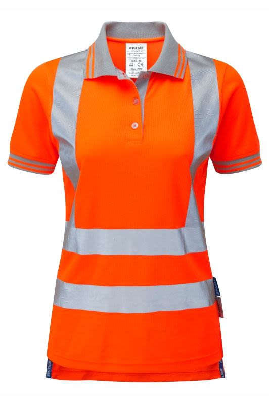Praybourne Pulsar Orange 100% Polyester Polo Shirt, UK- 29 → 32in, EUR- 32-44