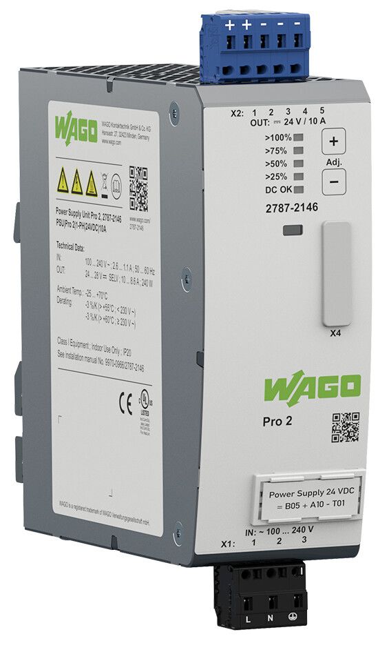 Wago 2787 DIN Rail Power Supply 90 → 264 V ac, 130 → 240 V dc Input, 24V dc Output, 10A 240W