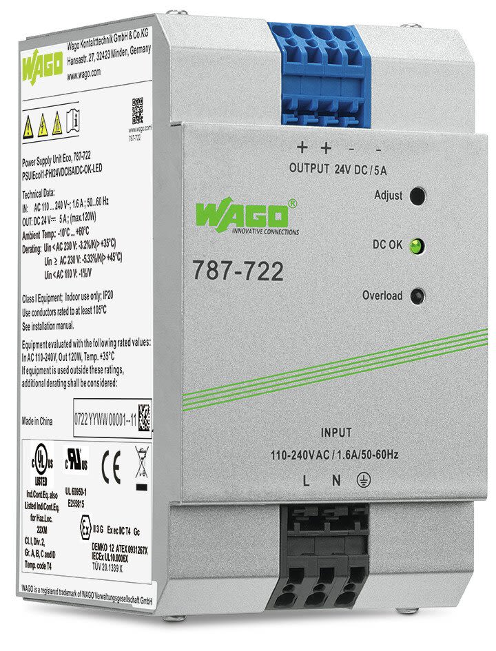 Wago Power Supply, 24V dc, 5A, 120W, 1 Output