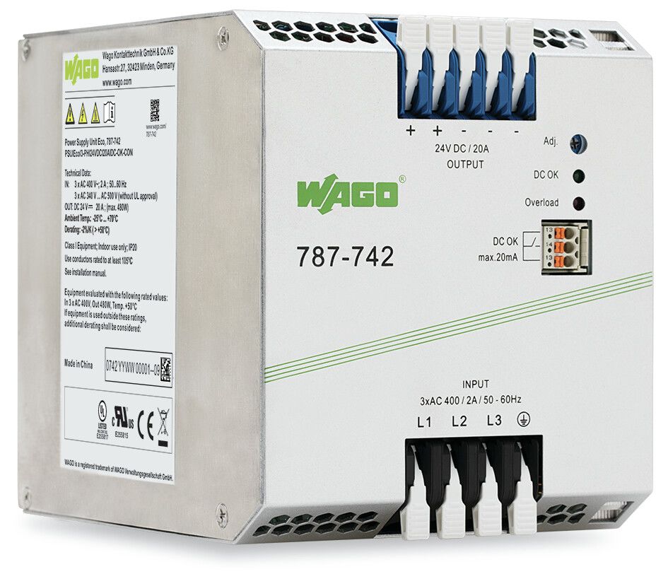 Wago Power Supply, 24V dc, 20A, 480W