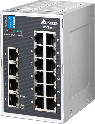 Delta Electronics Ethernet-Switch, 16 x RJ45 / 4.8Mbit/s, bis 100m, 12 → 48V dc