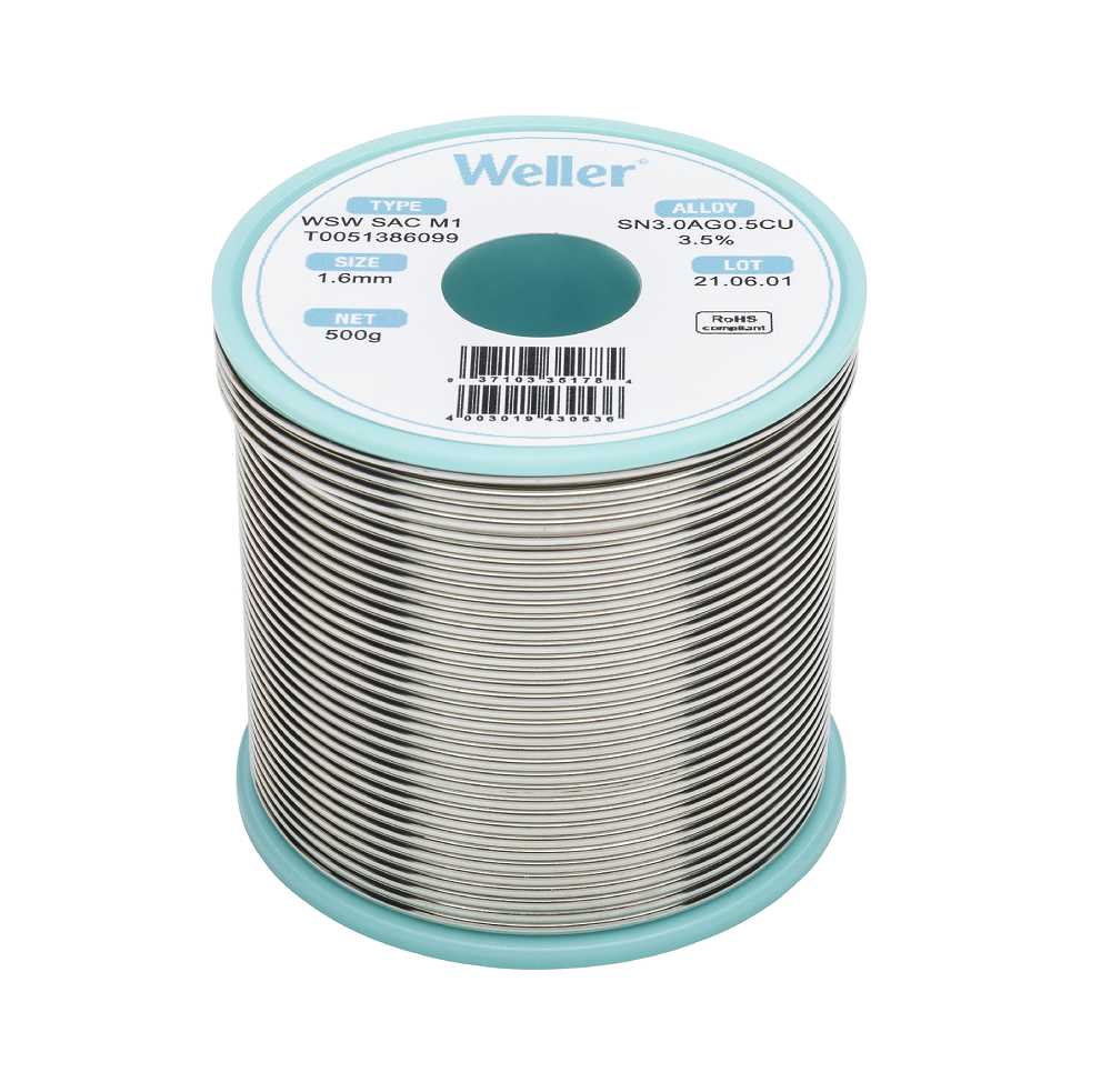 T0051386099 Weller Wire, 1.6mm Lead Free Solder, 217221°C Melting
