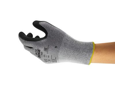 Ansell Black Cut Resistant Work Gloves, Size 9, HPPE, Nylon, Polyester, Spandex Lining, Foam Nitrile Coating