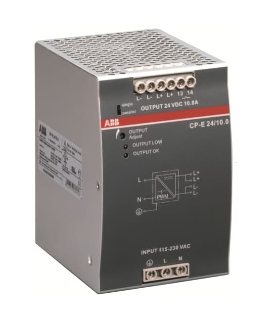 ABB CP-E Switch Mode DIN Rail Power Supply 90 → 132V ac Input, 24V dc Output, 10A 240W