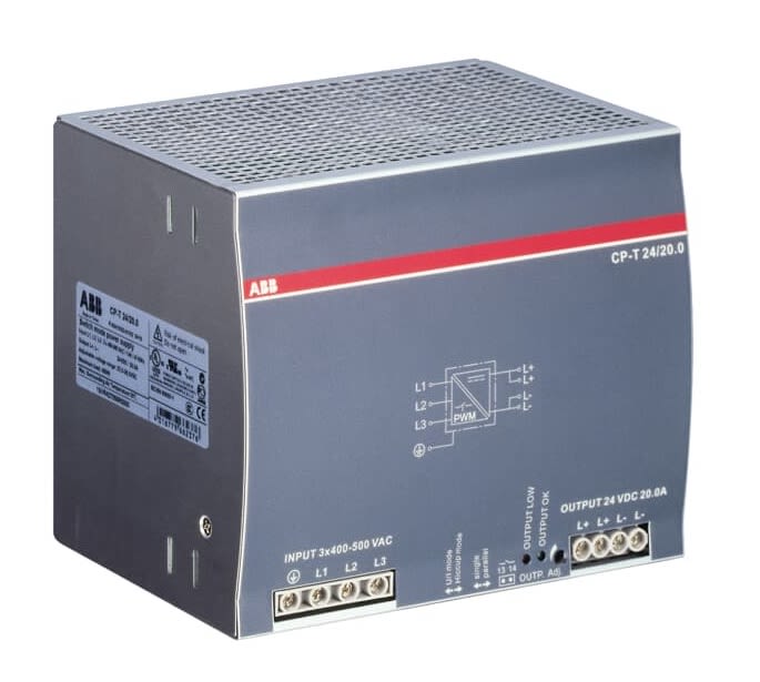 ABB CP-T Switch Mode DIN Rail Power Supply, 340 → 575V ac ac, dc Input, 24V dc dc Output, 20A Output, 480W