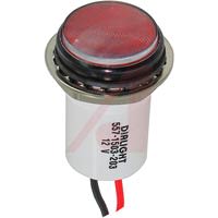 Dialight Indicator, LED;Red;1000fL;11/16In.;12VDC;6In.Wire Lead;20mA;Panel;-25degC