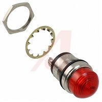 Dialight Indicator, LED;Red;1300fL;1In.;24VDC;Panel;Nickel Plated Brass;Watertight Dome