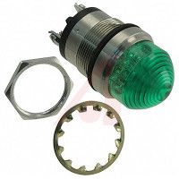 Dialight Indicator, Watertight Dome Lens LED;Green;1800fL;1In.;12VDC;Panel;-30degC;85degC