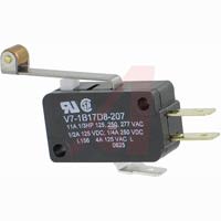 Honeywell Switch, Miniature Basic, SPDT, Roller Lever, 1.34in., Quick Connect .187in.