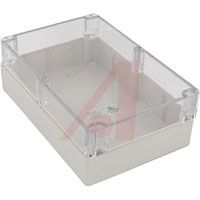 Bud ENCLOSURE, POLYCARBONATE LIGHT GRAY BODY AND CLEAR COVER, 8.74 X 5.75 X 2.95
