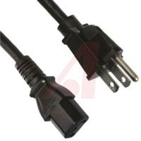 TE Connectivity Cord Plug Assembly; 10 A; 125 VAC; Black; 18 AWG; UL Listed, CSA Certified