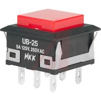 NKK Switches Switch, Pushbutton, Lighted, Low Profile, DPDT, Snap In, On-(On), Bright Red LED