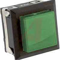 NKK Switches Switch, Pushbutton, Lighted, Low Profile, DPDT, Snap In, On-(On), Bright Green