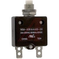 TE Connectivity Circuit Breaker; 20 A; 250 VAC (Max.); Metal; Straight Quick Connect Tab