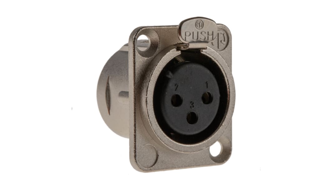Neutrik Panel Mount XLR Connector, Female, 50 V, 3 Way, Silver over Nickel Plating