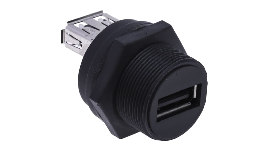 RS PRO Straight, Panel Mount, Socket- Dual Port Type A 2.0 IP67 USB Connector