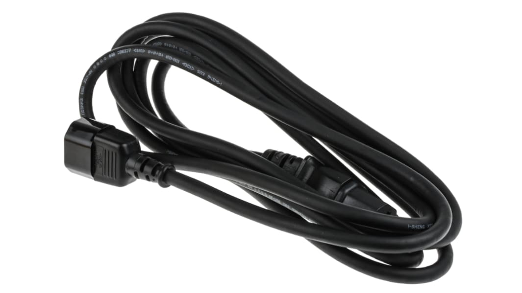 RS PRO Straight IEC C15 Socket to Straight IEC C14 Plug Power Cord, 3m