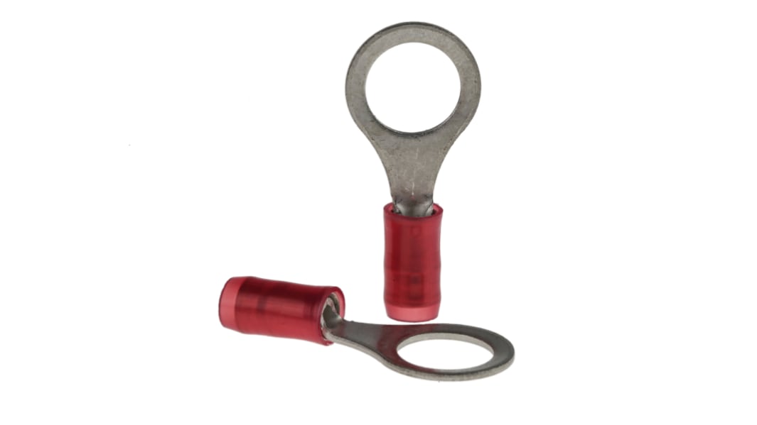 TE Connectivity, PIDG Insulated Ring Terminal, M8 Stud Size, 0.26mm² to 1.65mm² Wire Size, Red