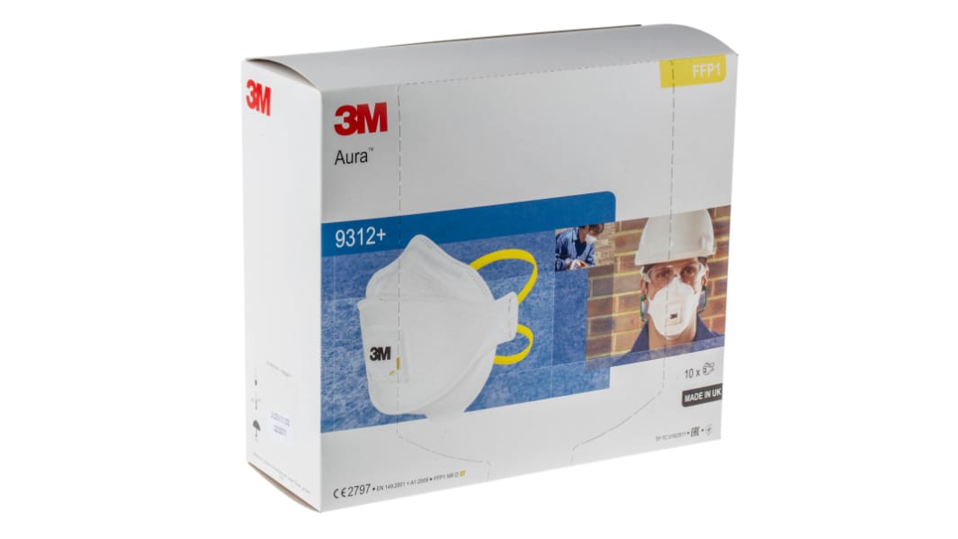 3M Aura+ Series Disposable Face Mask for General Purpose Protection, FFP1, Valved, Fold Flat 10 per Package