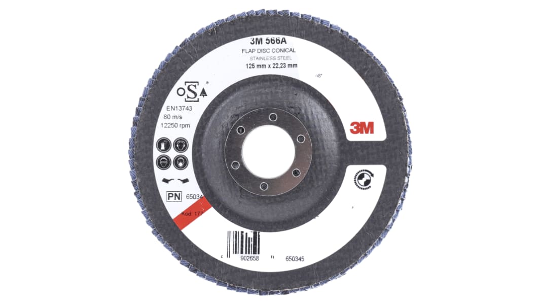 3M 566A Zirconia Aluminium Flap Disc, 125mm, Medium Grade, P60 Grit