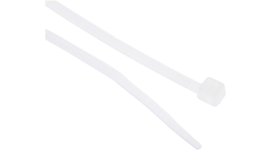 RS PRO Cable Tie, 100mm x 2.5 mm, Natural Nylon, Pk-100