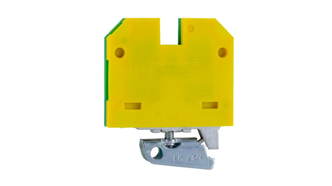 Weidmuller 2-Way EK 2.5 Earth Terminal Block, 2.5mm², 26 → 12 AWG Wire, Screw Down, Nylon Housing, ATEX