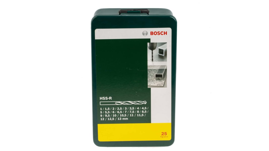 Bosch 25-Piece Twist Drill Bit Set for Metal, 13mm Max, 1mm Min, HSS-R Bits