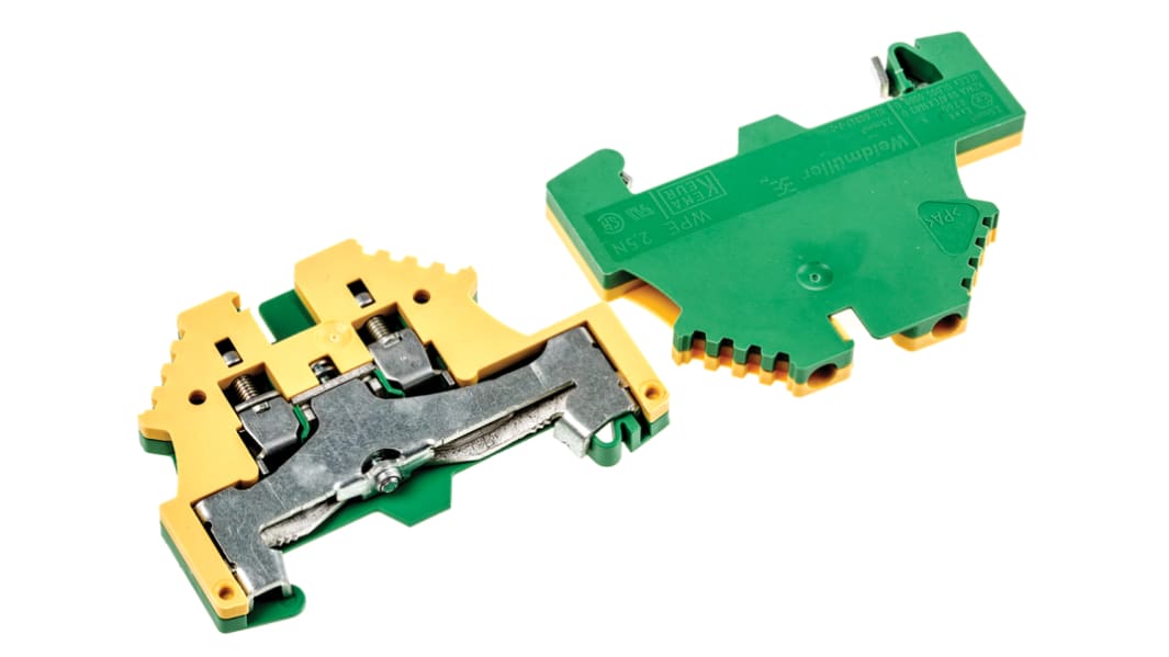 Bloc de mise à la terre Weidmuller WPE, 2.5mm², A visser, Vert/Jaune