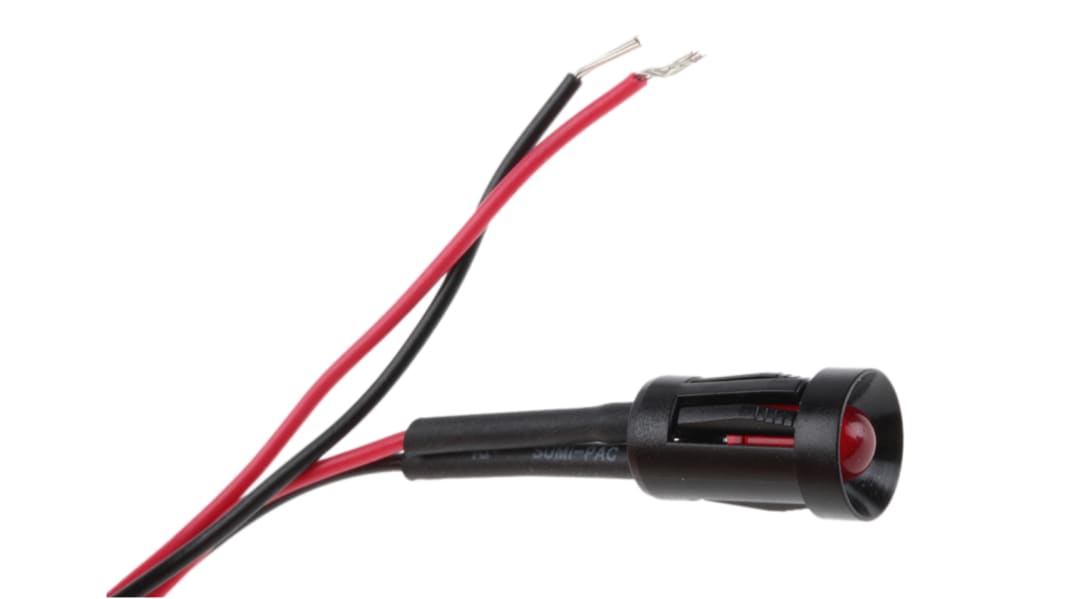 RS PRO Red Flashing LED Panel Mount Indicator, 24V dc, 8mm Mounting Hole Size, Lead Wires Termination