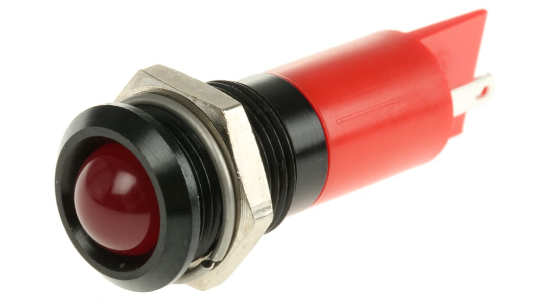 RS PRO Red Panel Mount Indicator, 12V dc, 14mm Mounting Hole Size, Solder Tab Termination