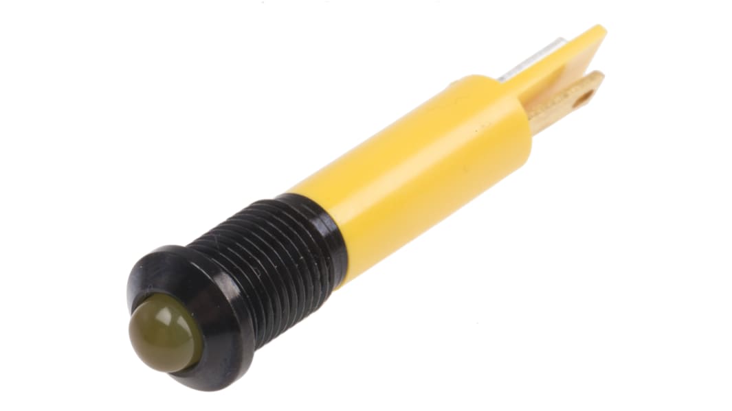 RS PRO Yellow Panel Mount Indicator, 12V dc, 8mm Mounting Hole Size, Solder Tab Termination