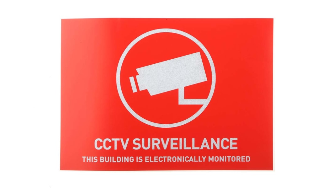 ABUS Red/White CCTV Sticker, CCTV Surveillance-Text, English, CCTV, 105 mm x 148mm