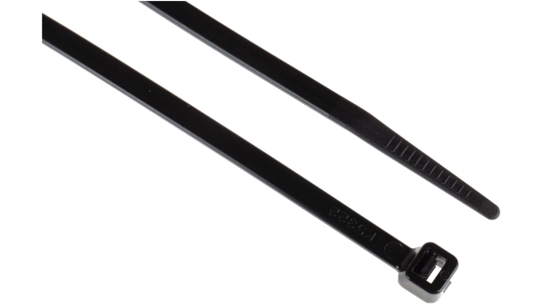 RS PRO Cable Tie, 203mm x 4.6 mm, Black Nylon, Pk-100