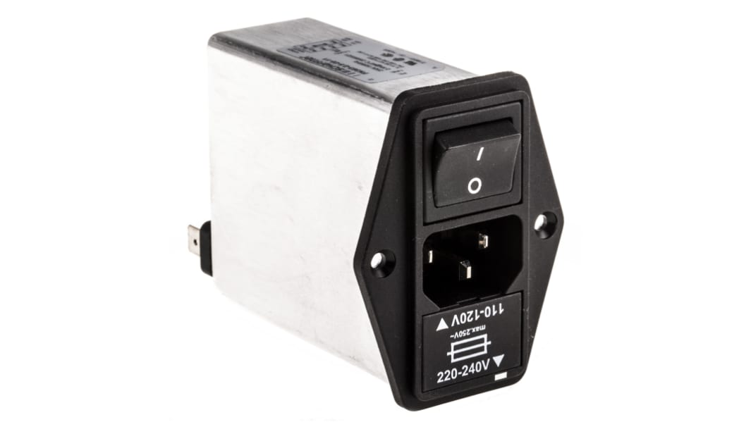 Schaffner 2.5A, 250 V ac Male Panel Mount IEC Filter 2 Pole FN393-2.5-05-11, Faston 1 Fuse